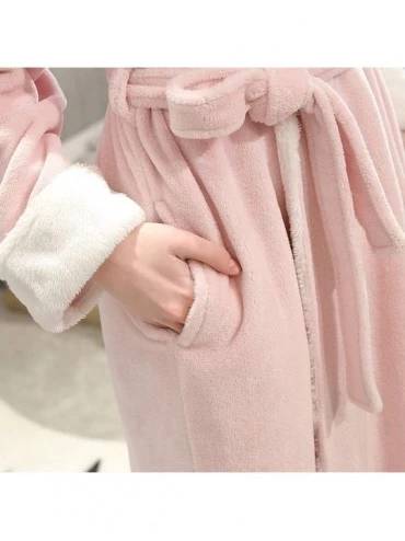 Robes Women Fuzzy Robe Long Fleece Bathrobe Flannel Warm Housecoats Soft Thicker Sleepwear with Side Pockets - Pink - CJ18XKH...