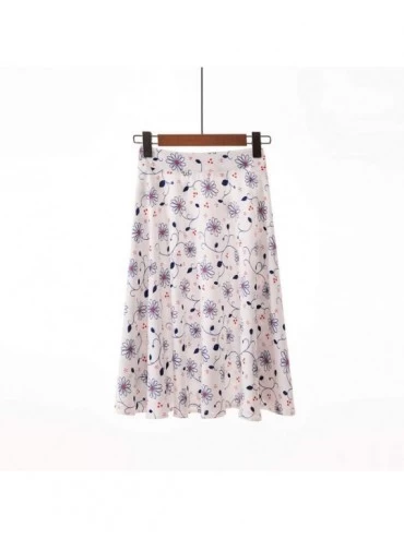 Baby Dolls & Chemises Womens A-Line Skirt Vintage Floral Printed High Waist Stretchy Casual Pleated Midi Skirts - Purple - C2...
