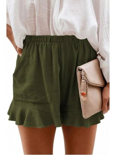 Bottoms Women Cotton Casual Shorts Solid Color High Waist Pleated Loose Summer Pants with Pockets - Green - C6199I54C6C $22.56