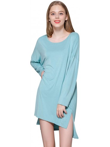Nightgowns & Sleepshirts Women's Nightdresses Nightshirts Dressing Gown- Nightwear Pyjamas- Long Sleeves Lingerie - Blue - CJ...