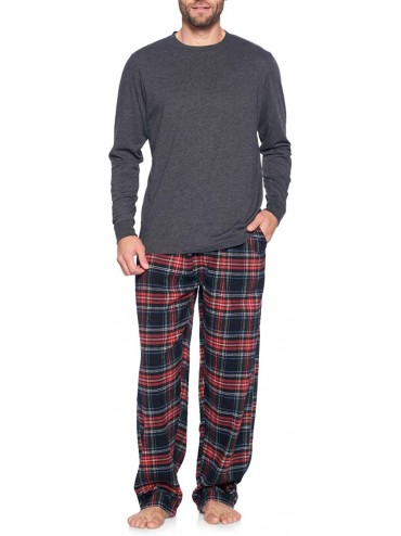 Sleep Sets Mens Flannel Long-Sleeve Top and Flannel Bottom Pajama Set - Black Stewart Plaid - C518DK3W97H $57.32
