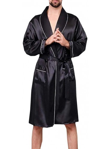 Robes Men Loungewear Lounge Casual Print Satin Pocket Bathrobe Robe - 8 - C018T696O36 $67.14