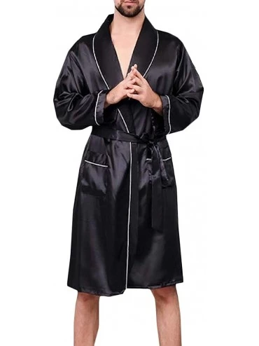 Robes Men Loungewear Lounge Casual Print Satin Pocket Bathrobe Robe - 8 - C018T696O36 $36.97