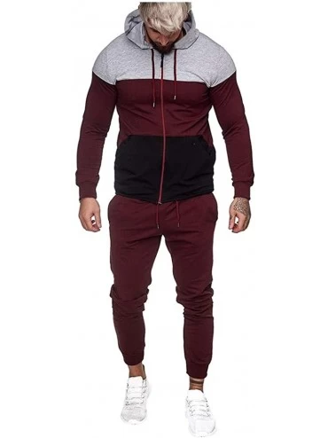 Shapewear Men's Patchwork Sweatshirt Suit Top Pants Sets Sports Suit Tracksuit Spring Autumn - M Red - CO195HRE8MZ $66.76