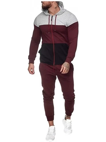 Shapewear Men's Patchwork Sweatshirt Suit Top Pants Sets Sports Suit Tracksuit Spring Autumn - M Red - CO195HRE8MZ $28.99