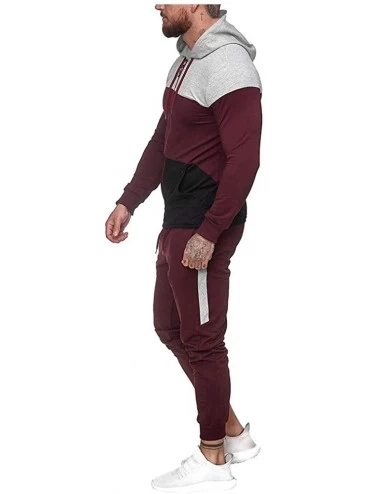 Shapewear Men's Patchwork Sweatshirt Suit Top Pants Sets Sports Suit Tracksuit Spring Autumn - M Red - CO195HRE8MZ $28.99