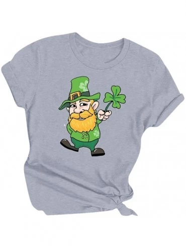 Tops St. Patrick's Day Print Short Sleeve Round Neck Top - L-gray - CY1953UI3EL $22.56