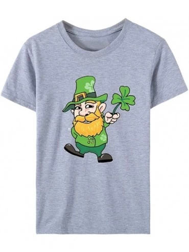 Tops St. Patrick's Day Print Short Sleeve Round Neck Top - L-gray - CY1953UI3EL $9.32