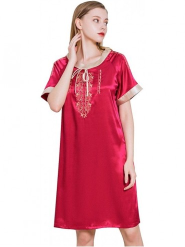 Nightgowns & Sleepshirts Womens Sexy Lingerie Satin Pajamas Cami Shorts Set Nightwear Sleepwear - Red - CS18AI62EMM $41.02
