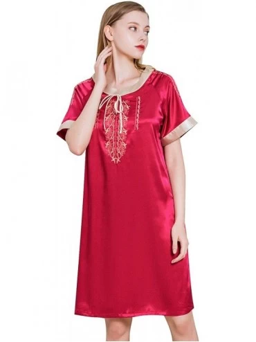 Nightgowns & Sleepshirts Womens Sexy Lingerie Satin Pajamas Cami Shorts Set Nightwear Sleepwear - Red - CS18AI62EMM $25.02