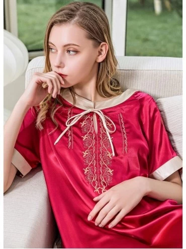 Nightgowns & Sleepshirts Womens Sexy Lingerie Satin Pajamas Cami Shorts Set Nightwear Sleepwear - Red - CS18AI62EMM $25.02