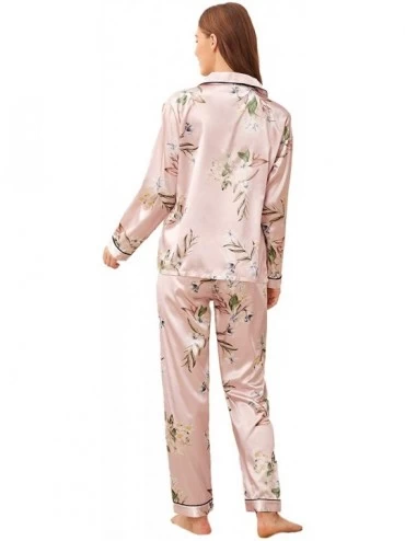 Sets Women's Pajama Set Floral Print Button Down Satin Sleepwear Long Sleeve Nightwear Pants Loungewear - Pink - C9192EGC0MM ...