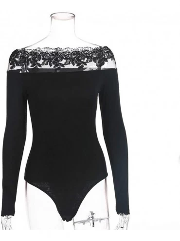 Shapewear Sexy Women Long Sleeve Jumpsuit Lace Bodysuit Stretch Leotard Top Blouse Tshirt - O-black - C3192AOL9KU $12.58