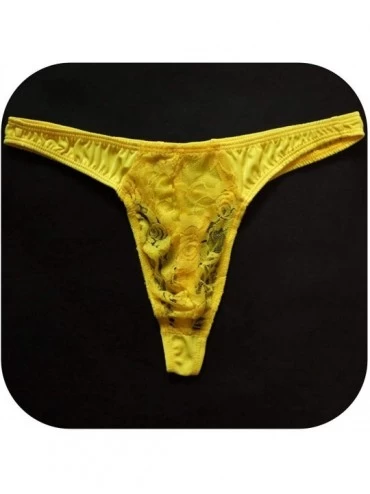 G-Strings & Thongs Sexy Men Lace Thongs Transparent Breathable Panties See Through Pouch G-Strings Underpants Jockss - Yellow...