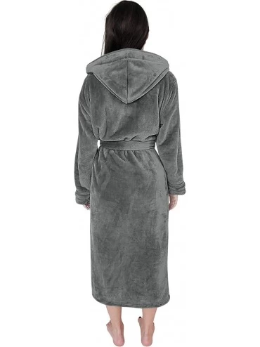 Robes Women Fleece Hooded Bathrobe - Plush Long Robe - Steel Grey - CM18ZEM270Z $23.26