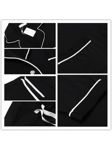 Sets Women's Polar Fleece Sleepwear Button Down Pajama Set with Long Pants Cozy Loungewear - Black2 - C818IG7630S $27.43