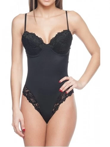 Shapewear Smooth and Silky Bodysuit Shaper with Built-in Wire Bra and Sexy Lace Trims - Black - CY11VYHIJ71 $45.53