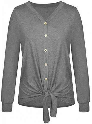 Tops Women's Winter Fashion Long Sleeve Elbow Patch Button Hem Tied TopSequins Plaid T-Shirt Blouse - Gray - C9194Q3K85R $16.64