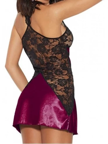 Nightgowns & Sleepshirts Women Sleepwear Plus Size Babydoll Lace Silks Lingerie Camisole Underwear - Wine - CU18UX6XK4C $10.68