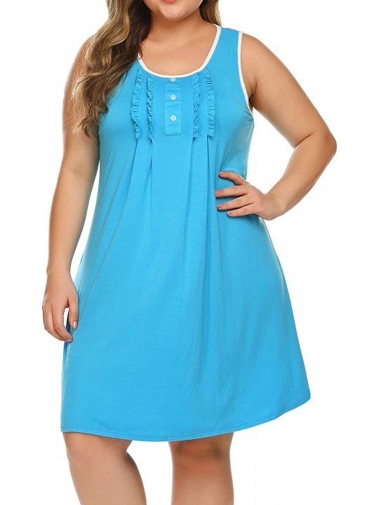 Nightgowns & Sleepshirts Plus Size Nightgowns Women's Sleeveless Sleepwear Scoop Neck Sleep Dress Ruffle Nightshirts - Blue -...