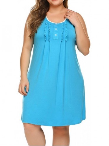 Nightgowns & Sleepshirts Plus Size Nightgowns Women's Sleeveless Sleepwear Scoop Neck Sleep Dress Ruffle Nightshirts - Blue -...
