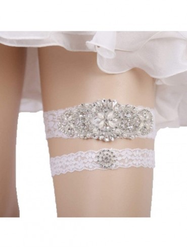 Garters & Garter Belts Sexy Rhinstones Lace Wedding Garters for Party Prom Throw Garter Set 2 Pcs - A-ivory - CF18UNOQOCA $31.47