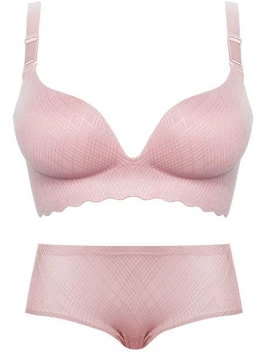 Bras Women's Plus Size Push Up Bras Set Comfortable Lingerie Bra and Panties - Pink - CT18Z7ER2GA $18.11