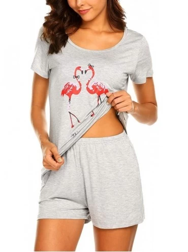 Sets Women's Shorts Pajama Set Short Sleeve Sleepwear Nightwear Pjs Grey XL - CX18LAWD9GY $39.94