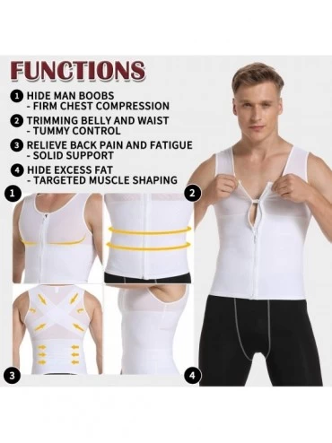 Shapewear Compression Shirts for Men Power Net Body Shaper Undershirt Abs Tank Tops Abdomen Shapewear Vest with Zipper - Whit...