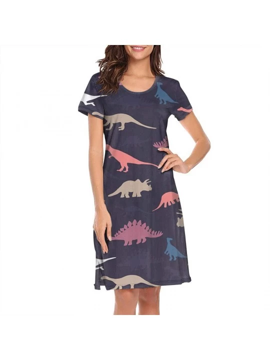Nightgowns & Sleepshirts Nightgown Womens Sleepwear Cats Characters Hand Elegant Night Dress Nightwear - Catoon Dinosaur Patt...