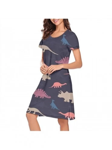 Nightgowns & Sleepshirts Nightgown Womens Sleepwear Cats Characters Hand Elegant Night Dress Nightwear - Catoon Dinosaur Patt...