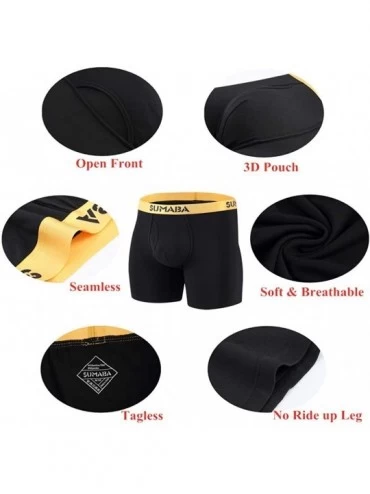 Boxer Briefs Long Leg Men Underwear Boxer Briefs Fly with Pouch No Ride Up Bamboo Underpants for Men Breathable - 4 Pack Blac...