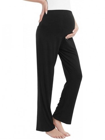 Bottoms Womens Maternity Over The Belly Lounge Pants - Pregnancy Pajama Sleep Yoga Sweatpants - Black - CB197Q97ASY $41.17