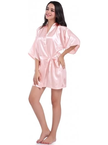 Robes Women's Lingerie Robe Chemise Pure Short Kimono Silk Robe Sleepwear for Bride Wedding Party - CN19482GOQI $33.51