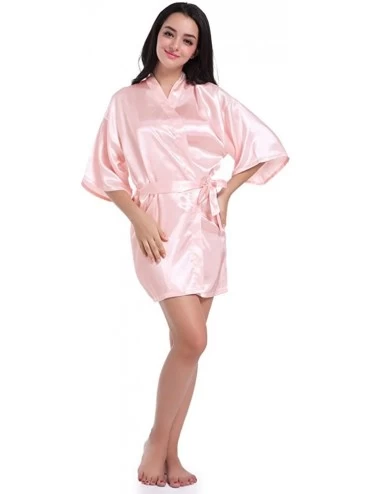 Robes Women's Lingerie Robe Chemise Pure Short Kimono Silk Robe Sleepwear for Bride Wedding Party - CN19482GOQI $20.38