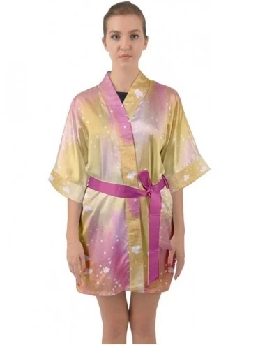 Robes Womens Cute Nightgown Galaxy & Rainbow Unicorn Print Comfy Kimono Robe Size XS-3XL - Pink & Yellow - C318ERCIXAG $36.01