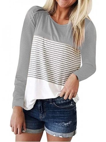 Thermal Underwear Womens Striped Patchwork Crewneck Long Sleeve Blouse Tshirts Casual Loose Fit Tee Tops - Gray - C01942OM823...