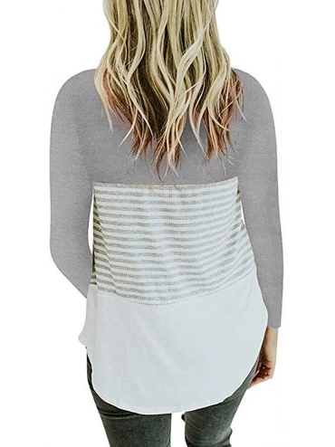 Thermal Underwear Womens Striped Patchwork Crewneck Long Sleeve Blouse Tshirts Casual Loose Fit Tee Tops - Gray - C01942OM823...
