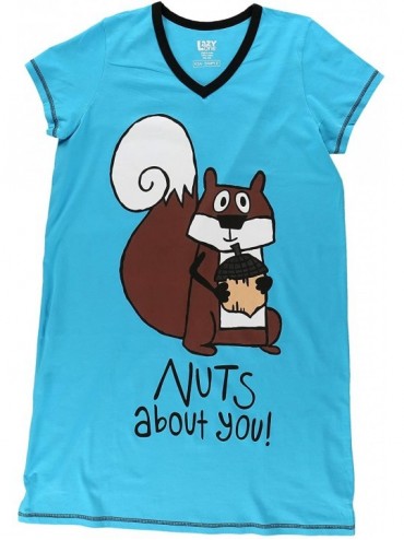 Nightgowns & Sleepshirts V-Neck Nightshirts for Women- Animal Designs - Nuts About You Nightshirt - CR17AZL7EL5 $52.77