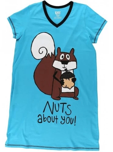Nightgowns & Sleepshirts V-Neck Nightshirts for Women- Animal Designs - Nuts About You Nightshirt - CR17AZL7EL5 $46.02