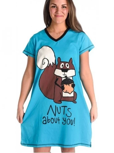 Nightgowns & Sleepshirts V-Neck Nightshirts for Women- Animal Designs - Nuts About You Nightshirt - CR17AZL7EL5 $22.09