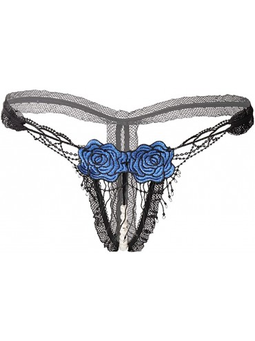 Sets Sexy Pendant Pearl G String Women Panties Embroidery Flowers Low Waist Thongs Underwear Panties - Blue - CD194W56UML $13.71