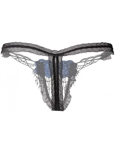 Sets Sexy Pendant Pearl G String Women Panties Embroidery Flowers Low Waist Thongs Underwear Panties - Blue - CD194W56UML $13.71