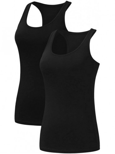 Camisoles & Tanks Women's Racerback Tank Tops Bamboo Workout Undershirt Camisole 2 Pack - Black/Black - CF198O4ZGKL $39.18
