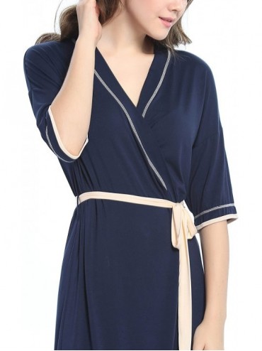 Robes Women's Robe Soft Kimono Knit Spa Bathrobe Sleepwear Loungewear XS-XL - Dark Blue - CU1804O2QDT $41.54