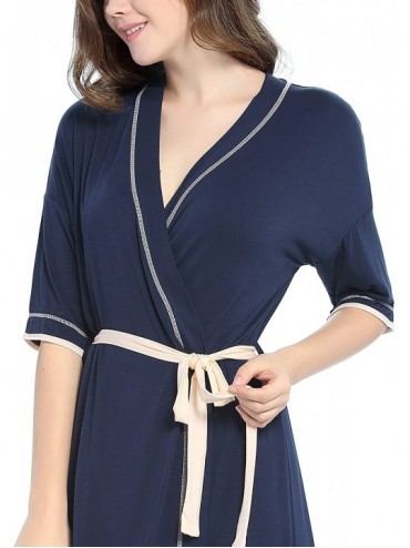 Robes Women's Robe Soft Kimono Knit Spa Bathrobe Sleepwear Loungewear XS-XL - Dark Blue - CU1804O2QDT $41.54