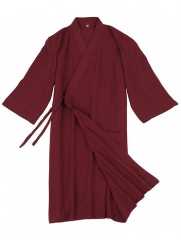 Robes Men's Yukata Cardigan Cotton Bathrobe Japanese Kimono Robe Pajama Gown - Red - CL18UQUEQ43 $57.92
