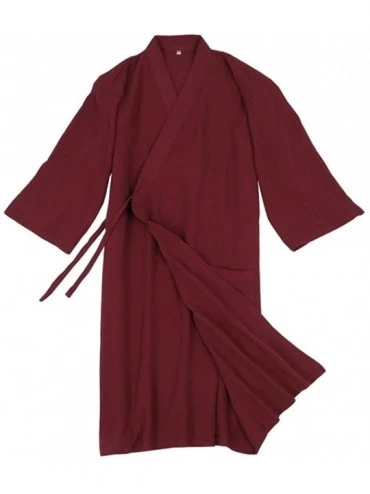 Robes Men's Yukata Cardigan Cotton Bathrobe Japanese Kimono Robe Pajama Gown - Red - CL18UQUEQ43 $32.71