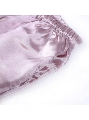 Sets Women Silk Satin Pajamas Set V-Neck Sleeveless Sleepwear Lingerie Camisole Pants Set Nightwear - Pink - CX197HM3C6U $18.59