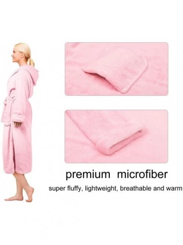 Robes Hooded Sherpa Robe Long Plush Fuzzy Bathrobe for Women with Hood Sherpa Lined - Pink - CS180GU6Y30 $27.22